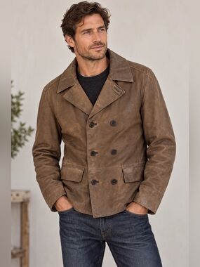 Ted Baker London Men’s Brown‎ Distressed Leather Jacket Double Breasted Size 4